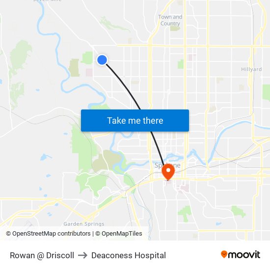 Rowan @ Driscoll to Deaconess Hospital map