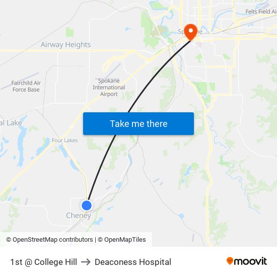 1st @ College Hill to Deaconess Hospital map