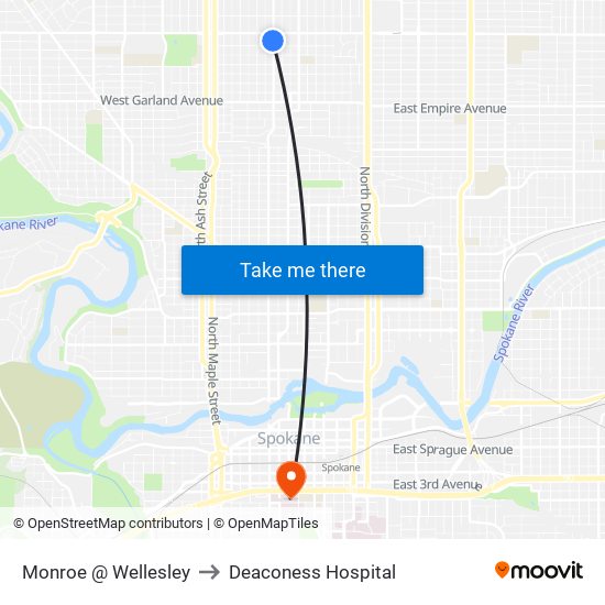 Monroe @  Wellesley to Deaconess Hospital map