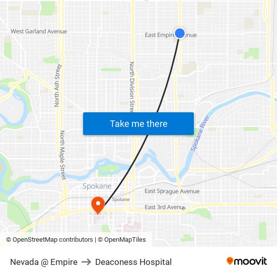 Nevada @ Empire to Deaconess Hospital map