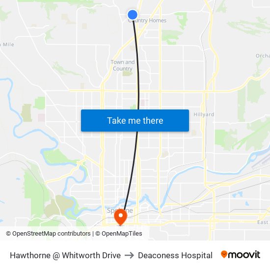 Hawthorne @ Whitworth Drive to Deaconess Hospital map