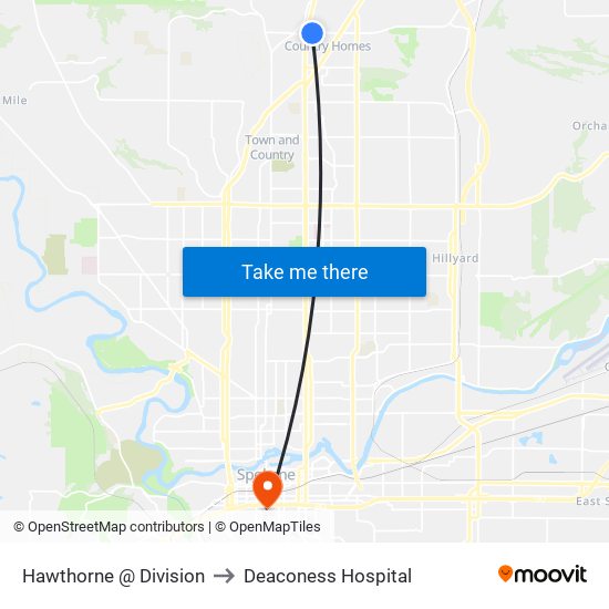 Hawthorne @ Division to Deaconess Hospital map