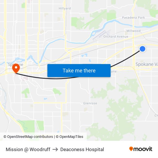 Mission @ Woodruff to Deaconess Hospital map