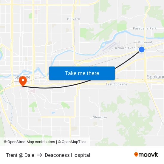 Trent @ Dale to Deaconess Hospital map