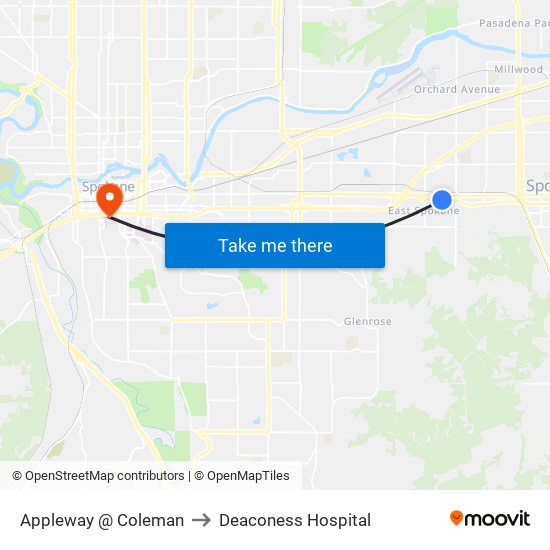 Appleway @ Coleman to Deaconess Hospital map