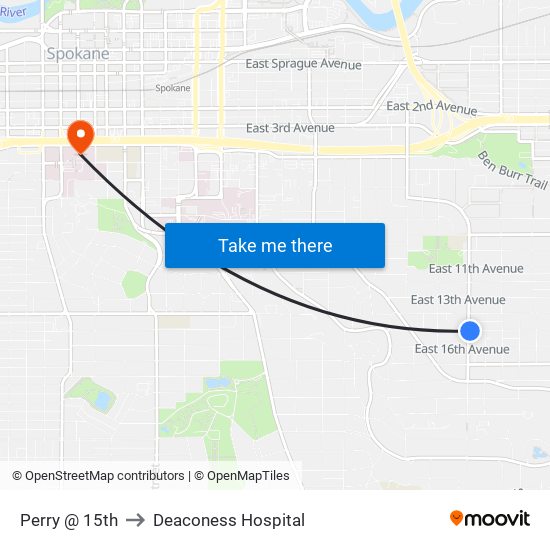 Perry @ 15th to Deaconess Hospital map