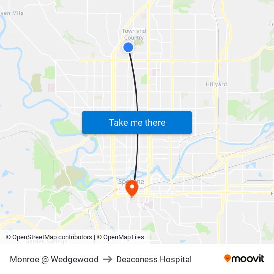 Monroe @ Wedgewood to Deaconess Hospital map