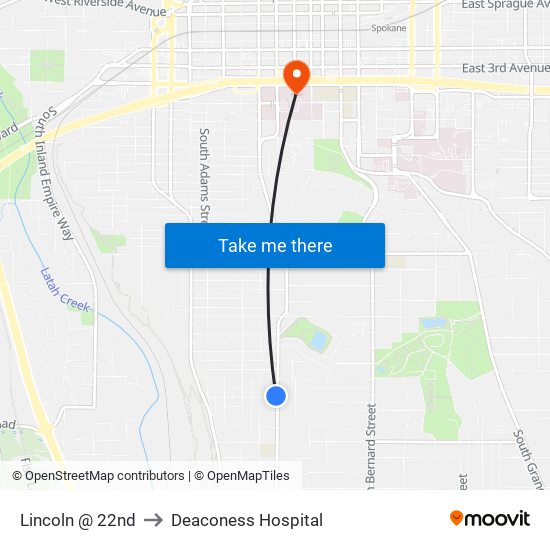 Lincoln @ 22nd to Deaconess Hospital map