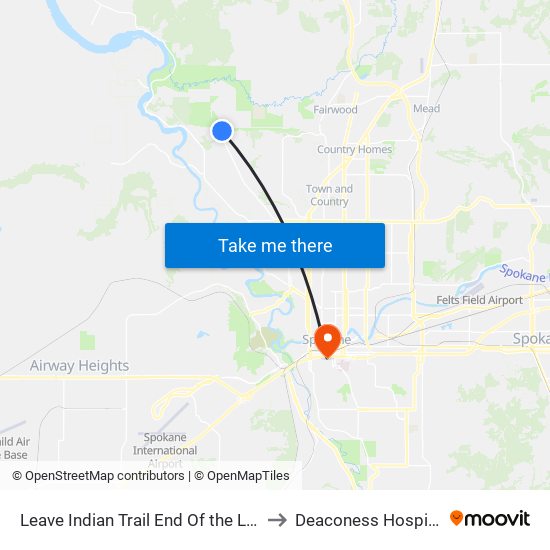 Leave Indian Trail End Of the Line to Deaconess Hospital map