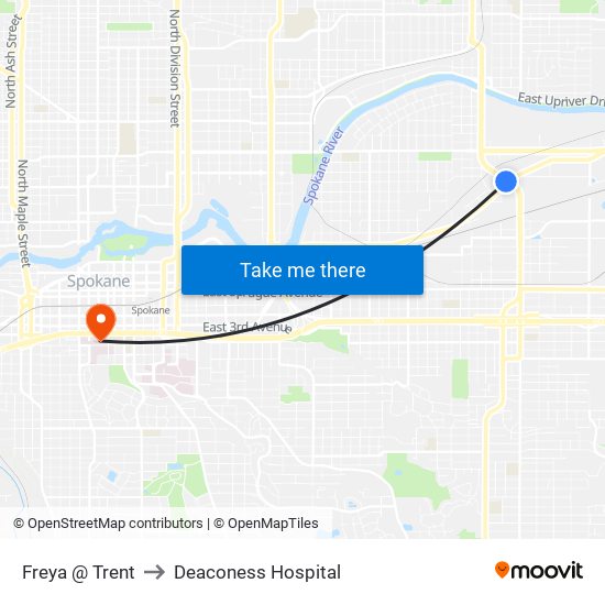 Freya @ Trent to Deaconess Hospital map