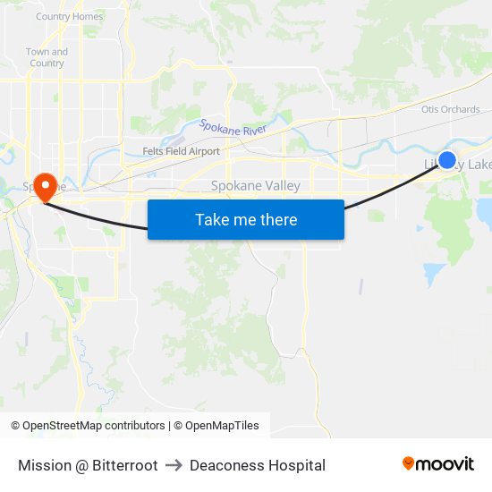 Mission @ Bitterroot to Deaconess Hospital map
