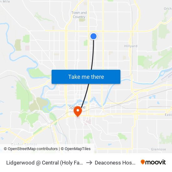 Lidgerwood @ Central (Holy Family) to Deaconess Hospital map