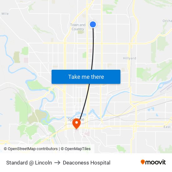 Standard @ Lincoln to Deaconess Hospital map