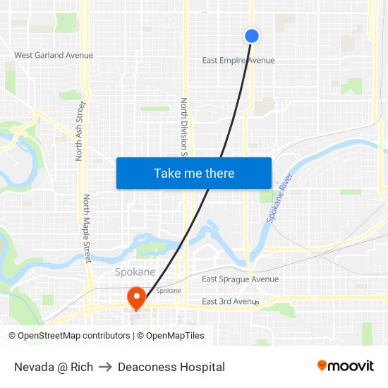 Nevada @ Rich to Deaconess Hospital map