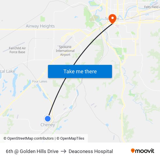 6th @ Golden Hills Drive to Deaconess Hospital map