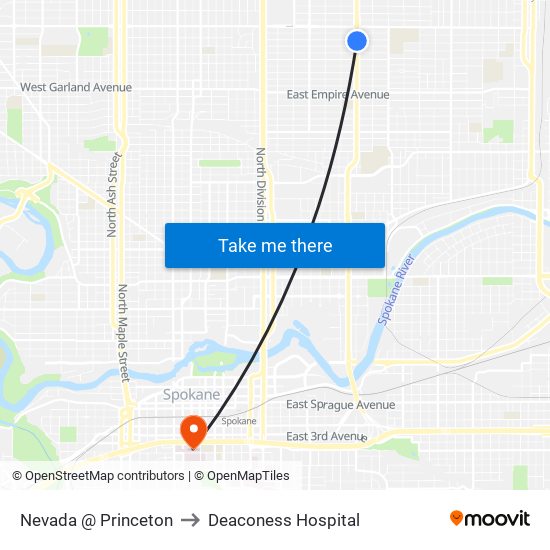 Nevada @ Princeton to Deaconess Hospital map