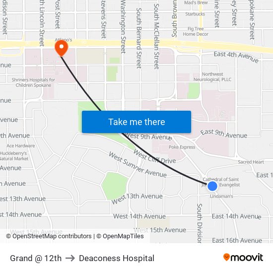 Grand @ 12th to Deaconess Hospital map