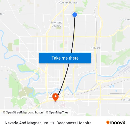 Nevada And Magnesium to Deaconess Hospital map