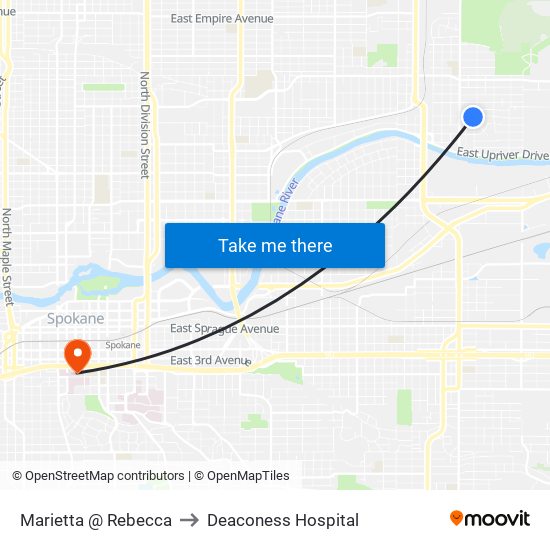 Marietta @ Rebecca to Deaconess Hospital map