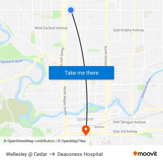 Wellesley @ Cedar to Deaconess Hospital map