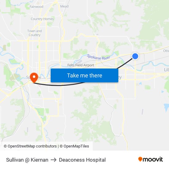 Sullivan @ Kiernan to Deaconess Hospital map