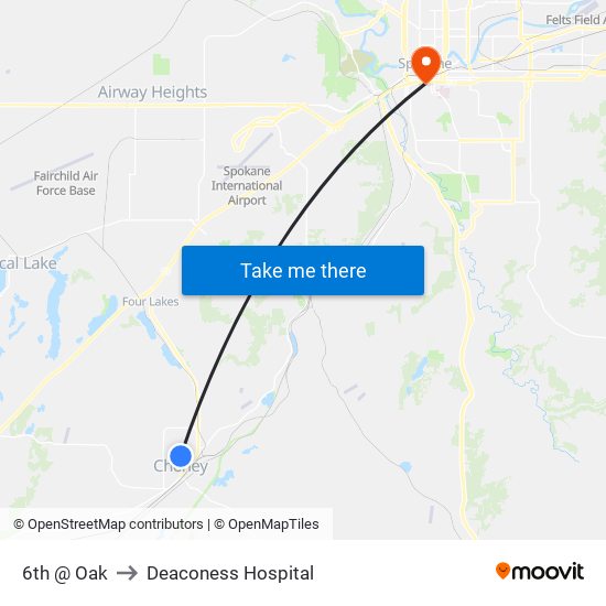 6th @ Oak to Deaconess Hospital map