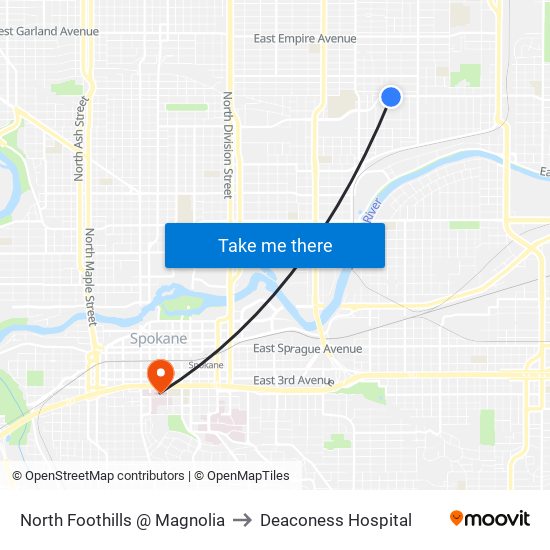 North Foothills @ Magnolia to Deaconess Hospital map