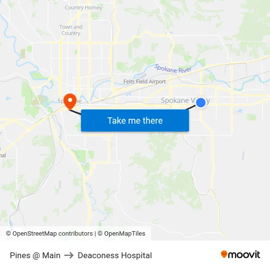 Pines @ Main to Deaconess Hospital map