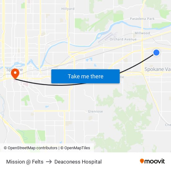 Mission @ Felts to Deaconess Hospital map