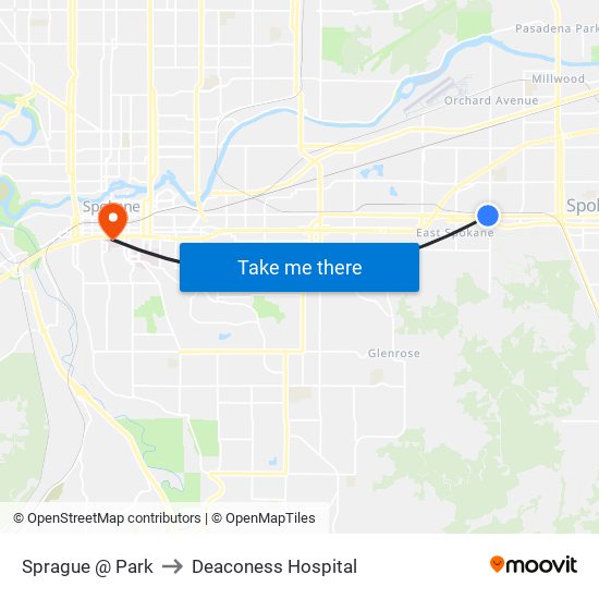 Sprague @ Park to Deaconess Hospital map