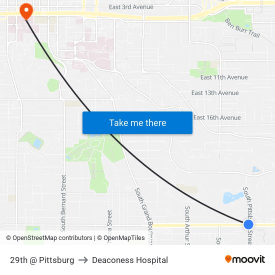 29th @ Pittsburg to Deaconess Hospital map