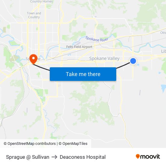 Sprague @ Sullivan to Deaconess Hospital map