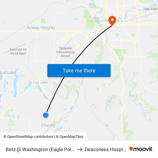 Betz @ Washington (Eagle Point) to Deaconess Hospital map