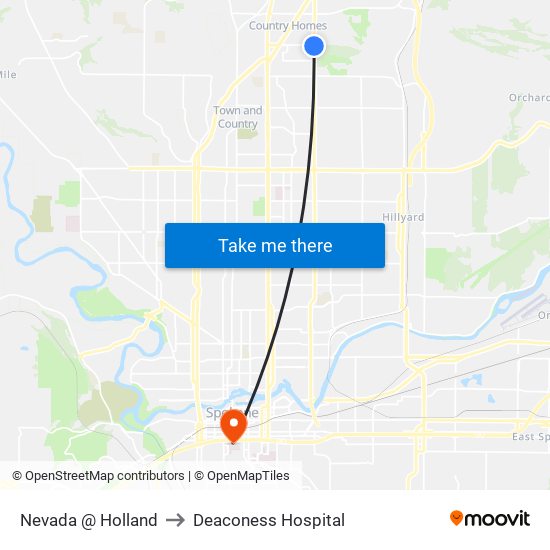 Nevada @ Holland to Deaconess Hospital map