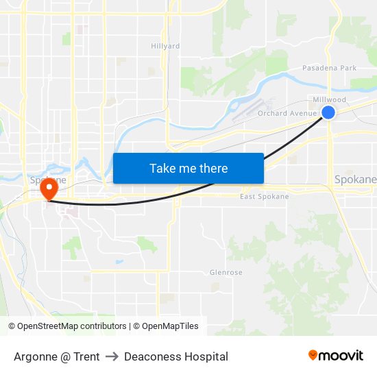 Argonne @ Trent to Deaconess Hospital map