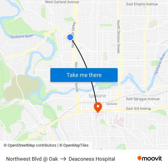 Northwest Blvd @ Oak to Deaconess Hospital map