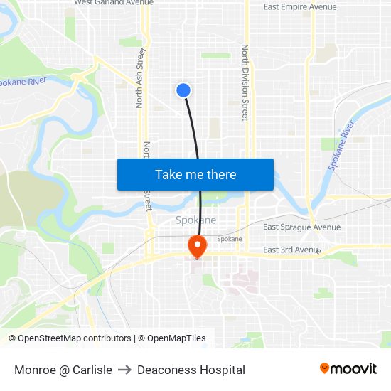 Monroe @ Carlisle to Deaconess Hospital map