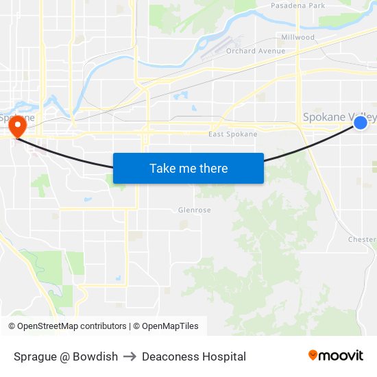 Sprague @ Bowdish to Deaconess Hospital map