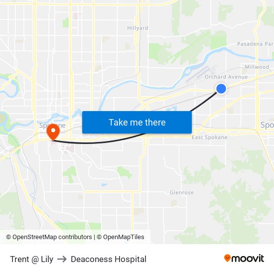 Trent @ Lily to Deaconess Hospital map