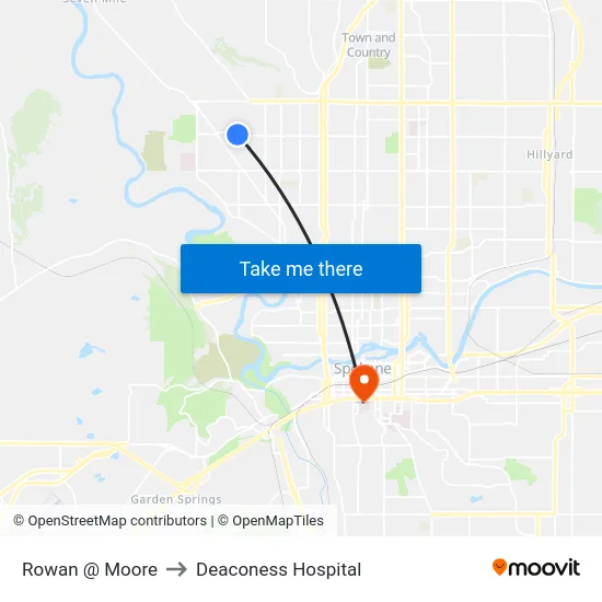 Rowan @ Moore to Deaconess Hospital map
