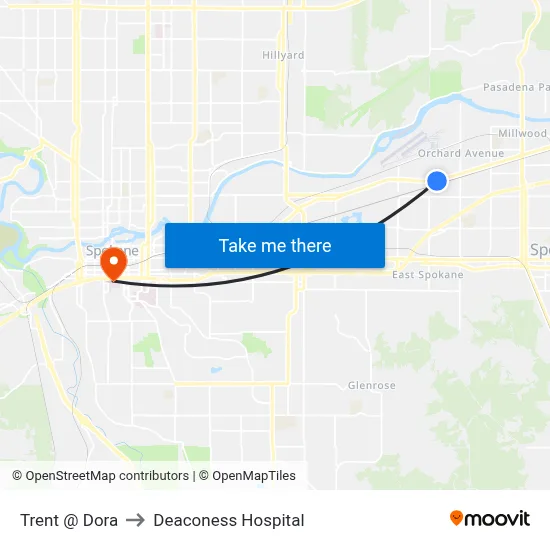 Trent @ Dora to Deaconess Hospital map