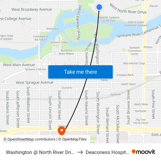 Washington @ North River Drive to Deaconess Hospital map