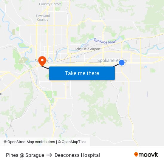 Pines @ Sprague to Deaconess Hospital map