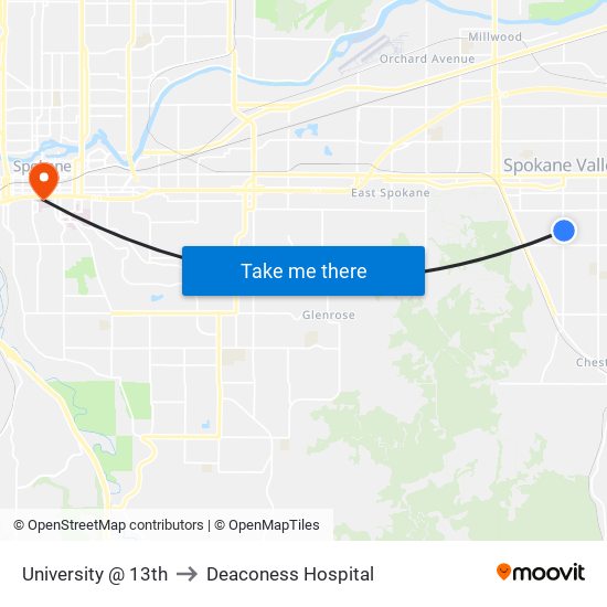 University @ 13th to Deaconess Hospital map