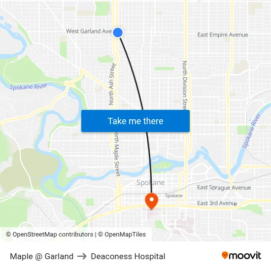 Maple @ Garland to Deaconess Hospital map