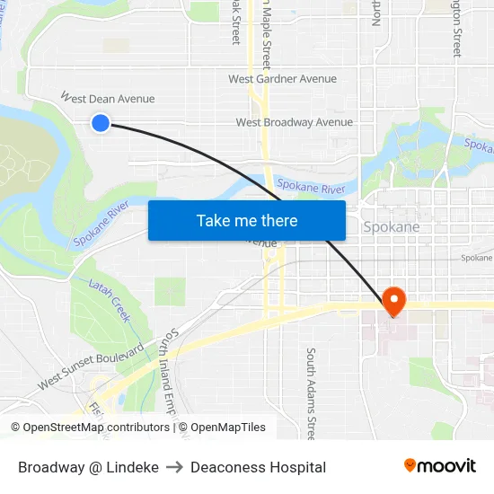 Broadway @ Lindeke to Deaconess Hospital map