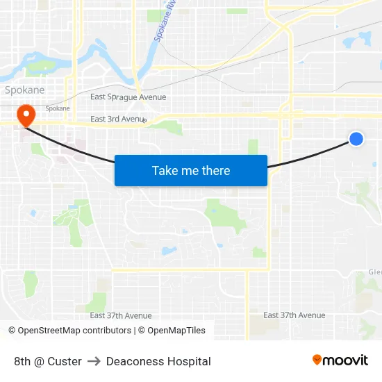 8th @ Custer to Deaconess Hospital map