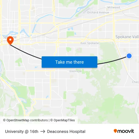 University @ 16th to Deaconess Hospital map