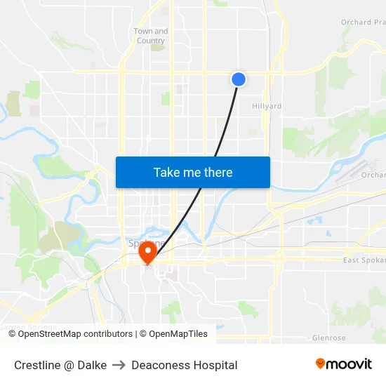 Crestline @ Dalke to Deaconess Hospital map