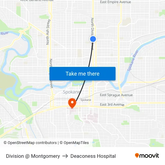 Division @ Montgomery to Deaconess Hospital map